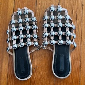 Alexander Wang Nude netted sandals with metal disks. Size 7.